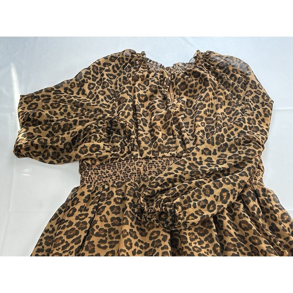 Old Navy Dresses & Skirts - Old Navy Leopard Print Peasant Dress Women's L Smocked Empire Boho Midi